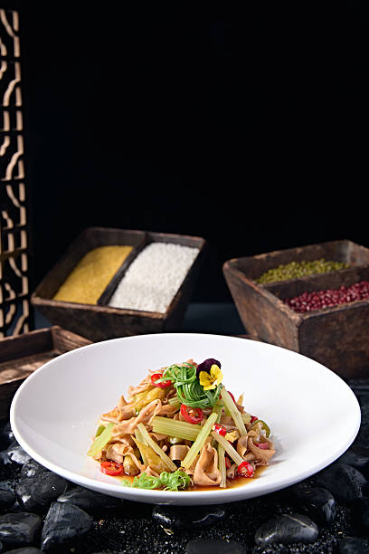 Goose intestines with rice pepper and celery sauce