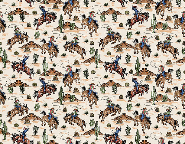 Stylish western Cowboys rodeo  seamless  from wild west rural Landscape mountain farm vector illustration ,Design for fashion , fabric, textile, wallpaper , wrapping and all prints