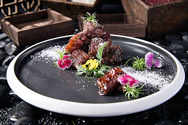 Beautifully presented short ribs with honey and vinegar glaze