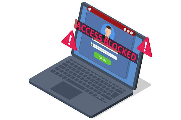 istock Isometric illustration of a laptop flashing Access Blocked, a red-flagged email, an unknown-call smartphone and credit card visualizing phishing threats and hacker fraud. Phishing attack 2239135620