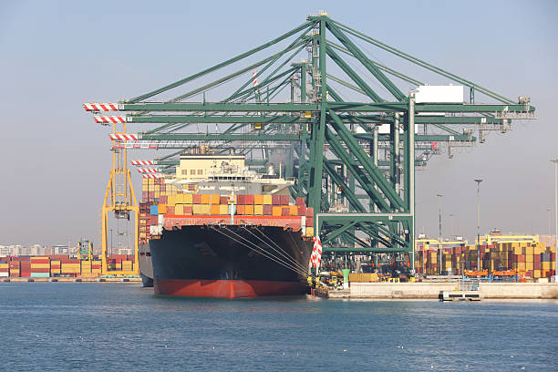 Container Ships and handling machinery in operation