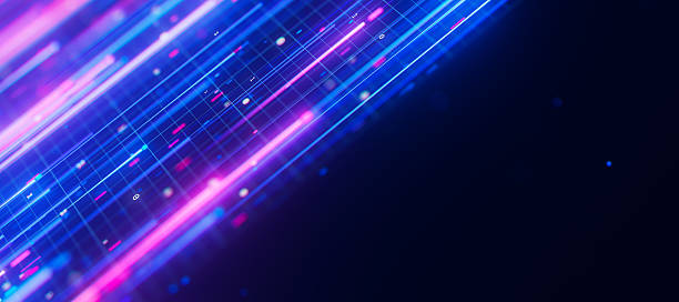 istock Bigdata light speed upward flow with a place for text. Abstract digital data stream of quantum computing. Cyberspace of qubit trails. Modern tech information transmission. 2239153027