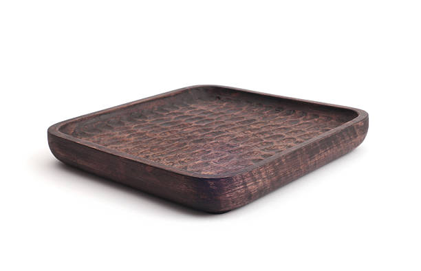 istock Wood brown stump tray plate platform podium on white background. Minimal empty display product presentation scene. 2239160909