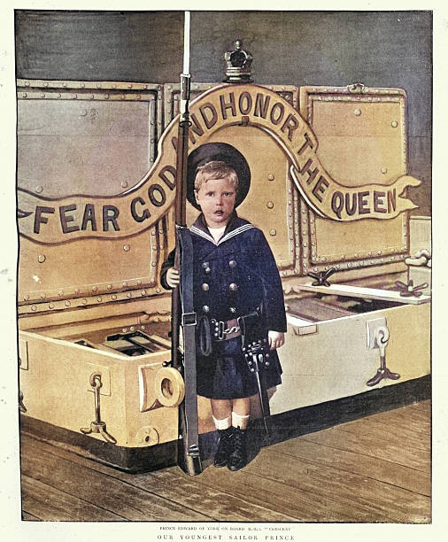 Prince Edward of York (later King Edward VIII) on board HMS Crescent, Victorian, Vintage illustration, 1890s, 19th Century