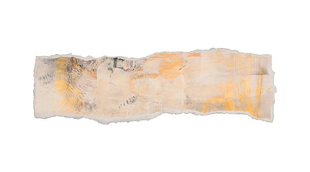 istock Torn, ripped wave paper pieces frame isolated on white background. Gold, beige gray copy space texture . 2239168497
