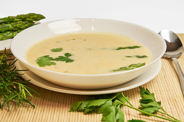 istock Fresh green asparagus soup on a table with copy space 2239192892