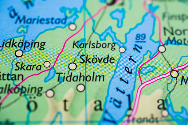 istock Close up map showing Skovde and Karlsborg Sweden.. 2239216320