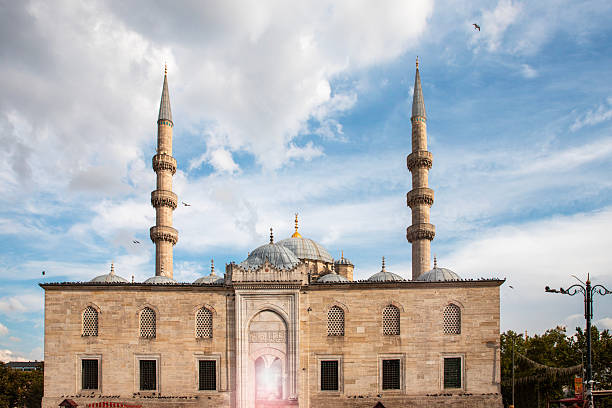 The image shows the Yeni Camii, also known as the New Mosque, located in the Eminönü quarter of Istanbul, Turkey.