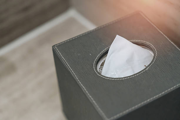 istock Toilet Paper in hotel. Tissue box with white tissues placed on a light wooden surface, showcasing modern home decor and organization trends 2239224070
