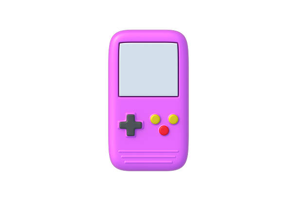 Portable game console isolated on white background. Pocket device for entertainment. Digital toy. Top view. 3d render
