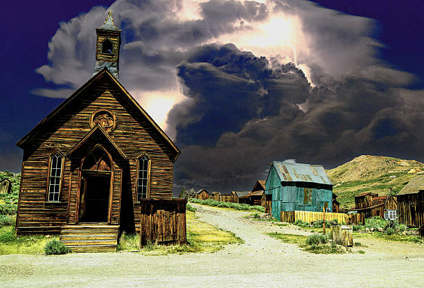 This is the church in Bodie State Park in California. By the background it definitely was a fire and brimstone kind of church. Bodie is an old mining ghost town around 8000 feet in elevation. Bit of a drive to get there but you might want to check it out.