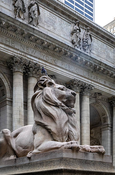istock Stone lion statue outside New York Public Library in Manhattan 2239253046