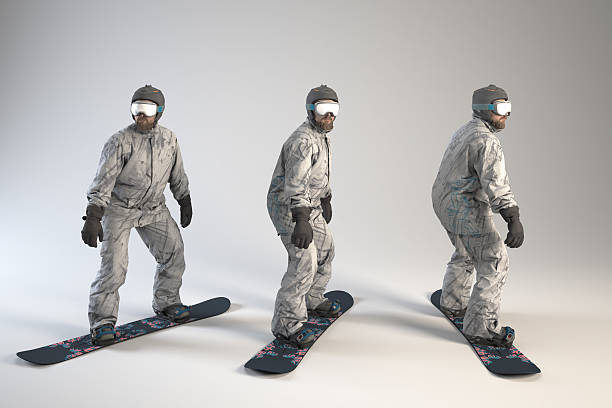 istock Three views of a snowboarder wearing a grey suit. 2239275518