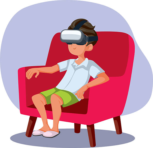 istock Teen Boy Sitting on a Chair Wearing VR Glasses Vector Character 2239284250