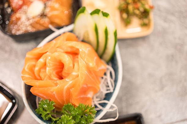 istock Sliced salmon sashimi, Japanese food 2239291137