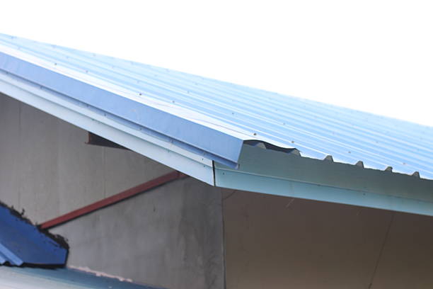 Old blue metal sheet zinc roof
