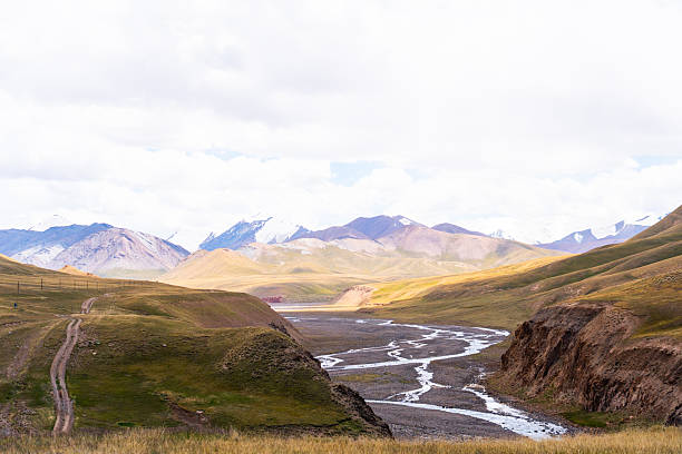 istock Braided river and track winding through rolling green hills 2239298958