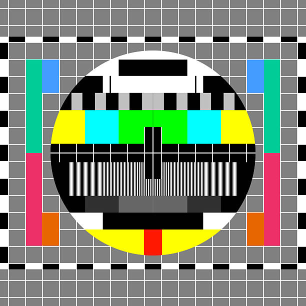 istock Television test card with rainbow multicolor stripes in case of no signal. 2239305752
