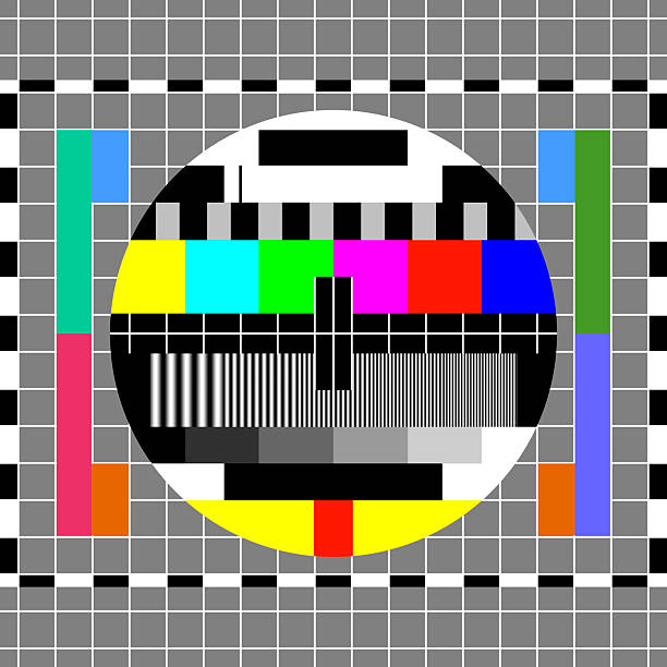 istock Television test card with rainbow multicolor stripes in case of no signal. 2239305794