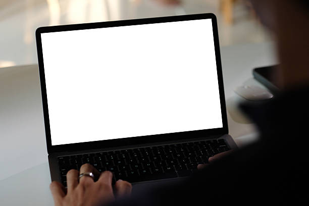 istock Laptop computer screen mockup, template background banner, Hand typing laptop computer with blank screen, Business online, e commerce, online study concept 2239320066