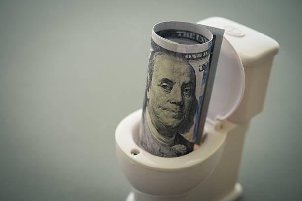 Won Banknote in toilet bowl