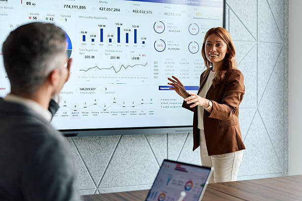 istock Businesswoman giving presentation during data analysis meeting 2239333862