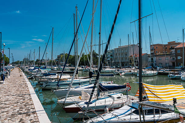 Harbour with boats in Desenzano del Garda, Ar. stock photoLogos and persons have been removed.