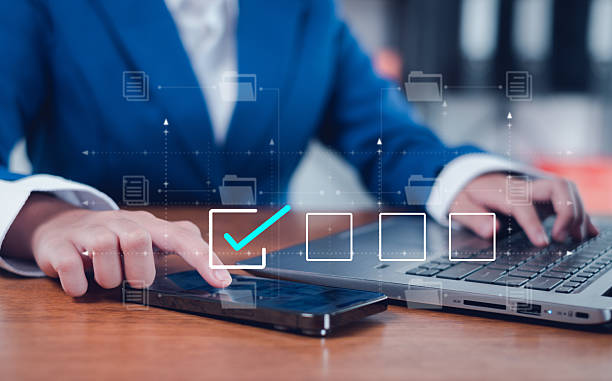 istock Business mark checkboxes, Survey form, check marks on checklist,Checklist concept. 2239336618