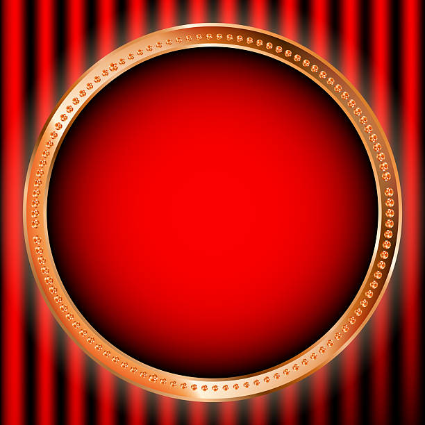 istock Shining retro light banner on red background with golden elements. Casino poster vintage style. Gold round frame, signboard vintage style. Vector illustration 2239347622