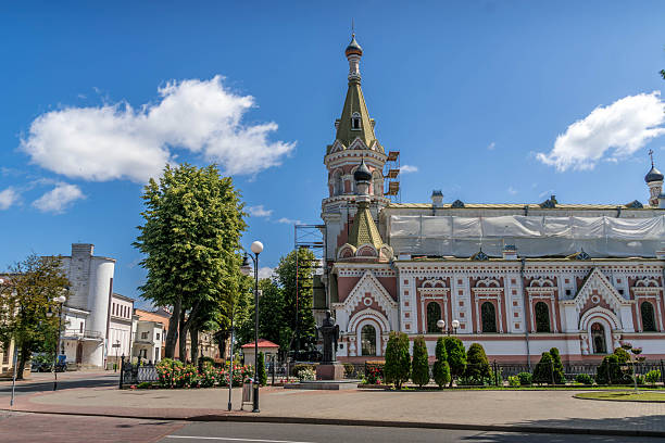 istock Holy Intercession Cathedral in Grodno, Belarus, with distinctive pink-and-white neo-Russian facade 2239355980