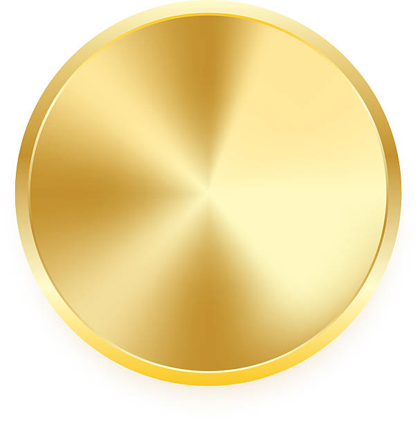 A round gold shield or plaque with nothing on it on a defocussed bokeh style backdrop of lights - isolated on an orange background 3D render