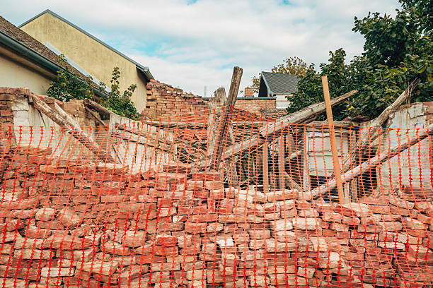 Brick wall and gable of new thai home under construction  in residential district of Bangkok Chatuchak