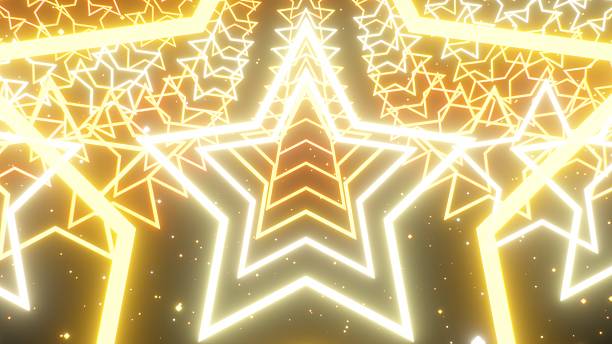 istock Fly Through Curved Shining Gold Bright 3D Star Shape Neon Tunnels - Abstract Background Texture 2239357078