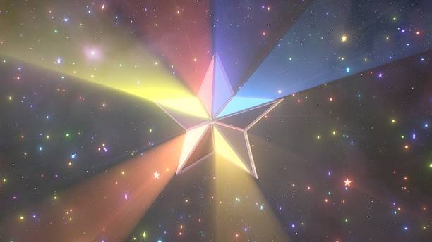 istock Giant Shining Disco 3D Star Shape Beaming Colorful Rays Into Space - Abstract Background Texture 2239357157