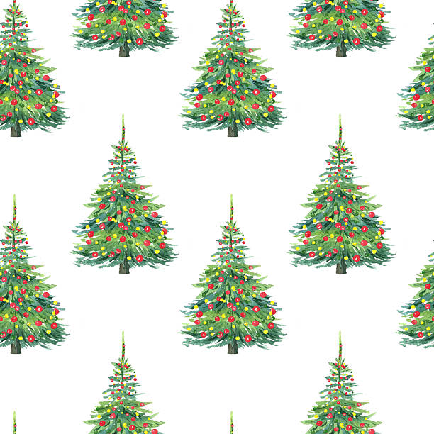 istock seamless pattern with a Christmas tree decorated with red and yellow balls, watercolor illustration for tableware, textiles, and packaging 2239362847