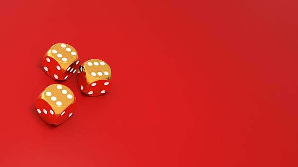 golden playing dice on a red background - 3D rendering