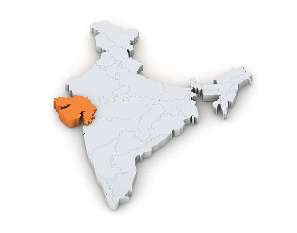 Gujarat state 3d map in India isolated on transparent background. Three-dimensional India's state map. India map 3d Illustration.