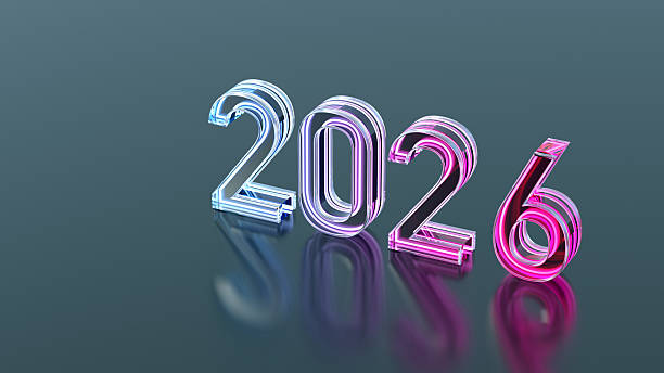 istock 2026 - new year concept.  transparent text. glass material 2239372690