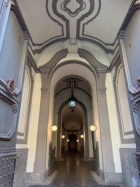 istock Ornate Architectural Hallway with Arches and Elegant Lantern. 2239373039
