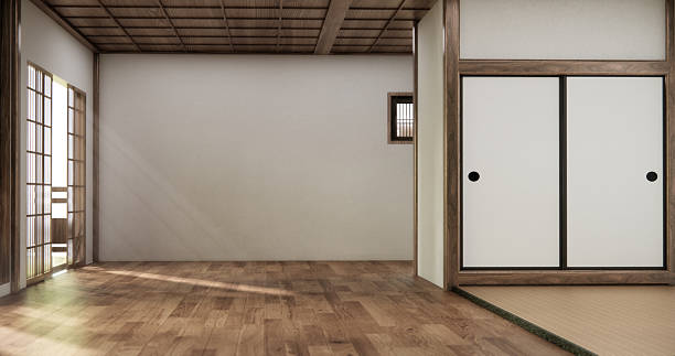 istock Interior, Empty room with door paper and tatami mat floor room modern style. 3D rendering 2239374492