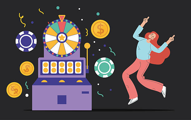 People winners win prize jackpot bingo casino game poster concept. Vector graphic design