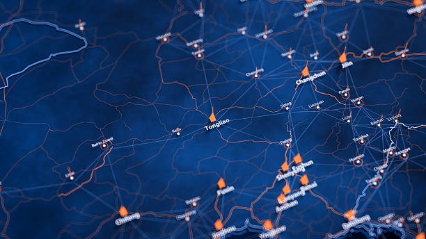 istock Tongliao map big data visualization. Futuristic map infographic of city in China. Visual map data complexity in modern blue and orange colors 2239382113