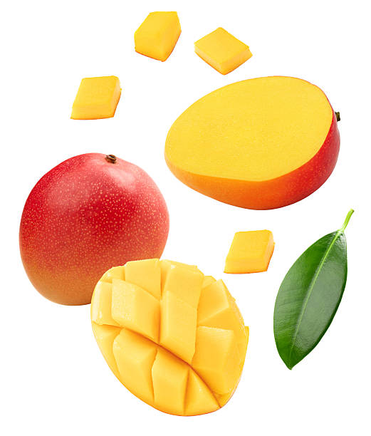 istock mango with slices isolated on white background. clipping path 2239415310