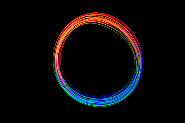 Colorful light forms a bright circle against a black background, showcasing bright hues in a dynamic and creative display.