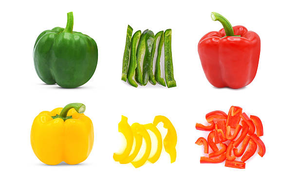 Bell peppers with slices isolated on white