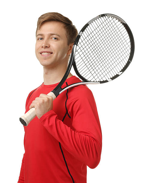 istock Man with tennis racket on white background 2239446387
