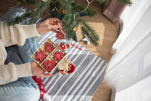 istock Christmas tree decorating with eco-friendly ornament set 2239448547