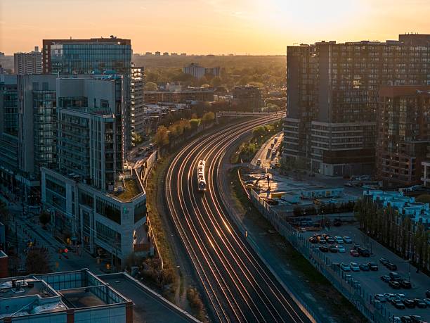 istock Cityscape with Train Track at Sunset 2239460626