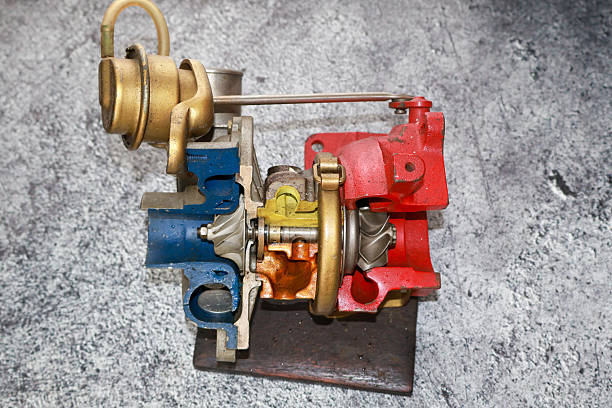 Turbocharger Cut-away and showing the inside part. isolated on  background. Anatomy turbocharger.