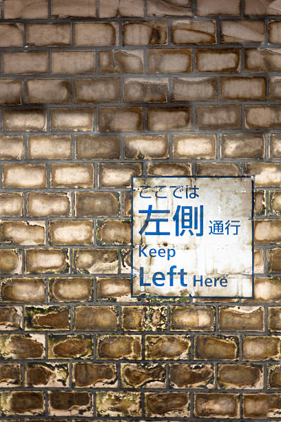 istock Keep Left Sign On Brick Wall In Japan 2239468474